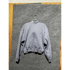 Hoodie Sweatshirt Womens Small Gray Fleece Pullover Kangaroo Pocket Solid Basic